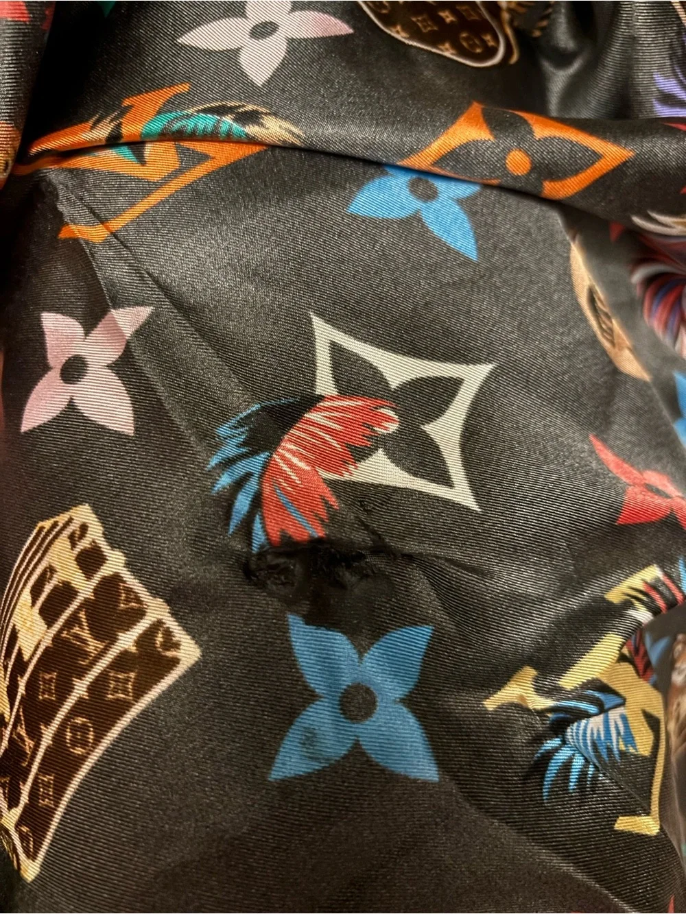 Silky Black Floral & Monogram Scarf